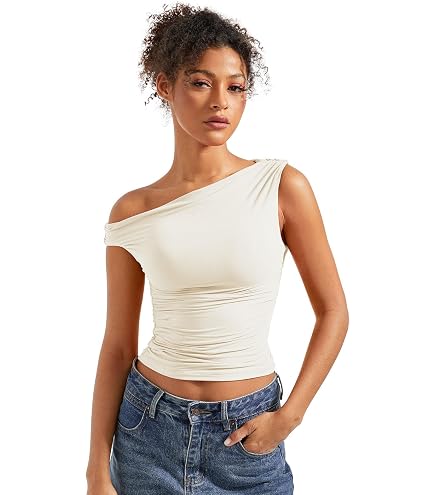 Women Off Shoulder Tops Asymmetrical Boat Neck Sleeveless Backless